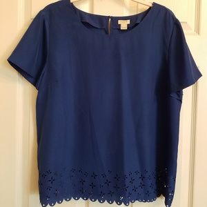 Royal blue J Crew scalloped blouse